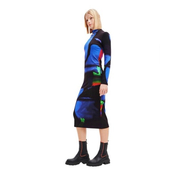 Desigual Dresses & Skirts - DESIGUAL HOLOGRAM LACROIX SLEEVE MIDI DRESS Size XS EUC